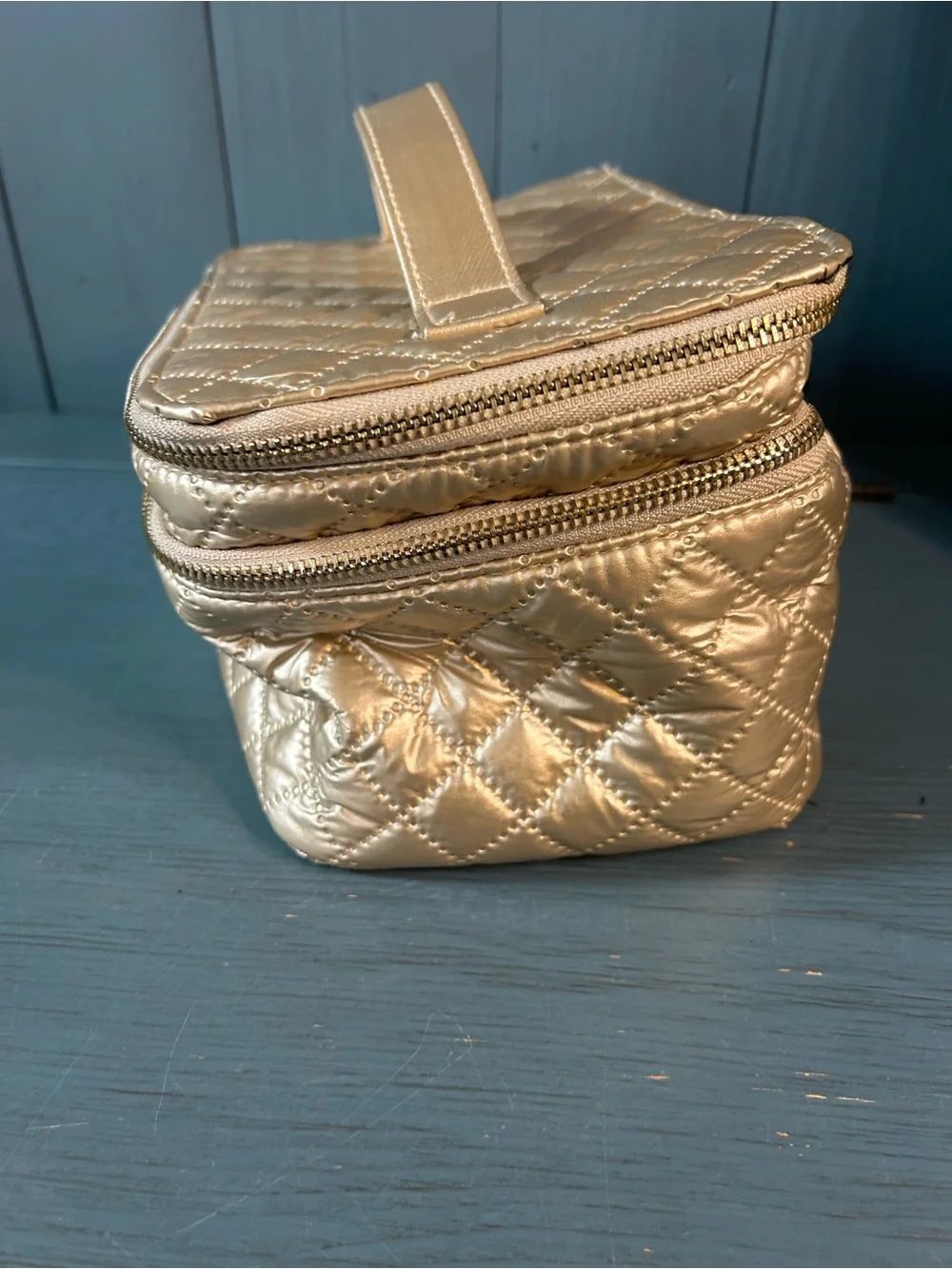 Tartan + Twine Quilted Metallic Cosmetic Train Case - Gold | Double Zipper